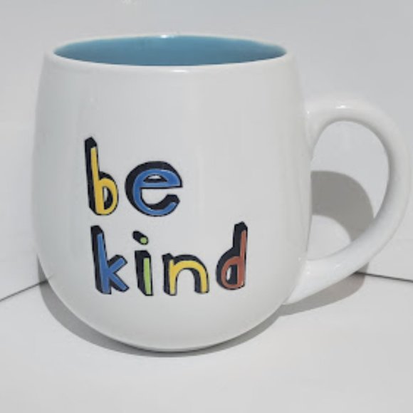OVERSIZED WHITE MUG WITH "BE KIND" IN PRIMARY COLORS 18 OZ 4" TALL - Picture 1 of 4